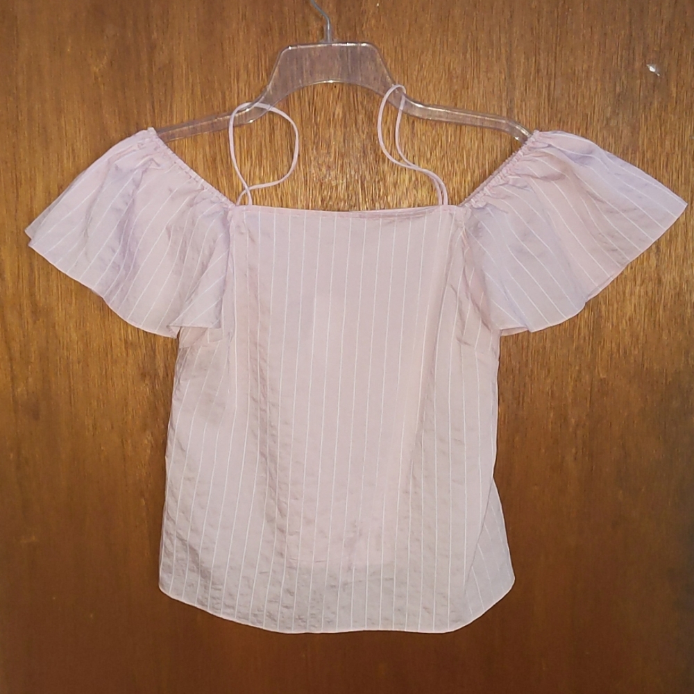 Pink and white striped off the shoulder top